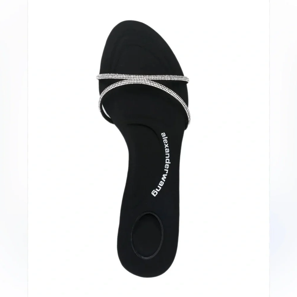 Alexander Wang Black Heeled Sandals with Silver Crystal Straps